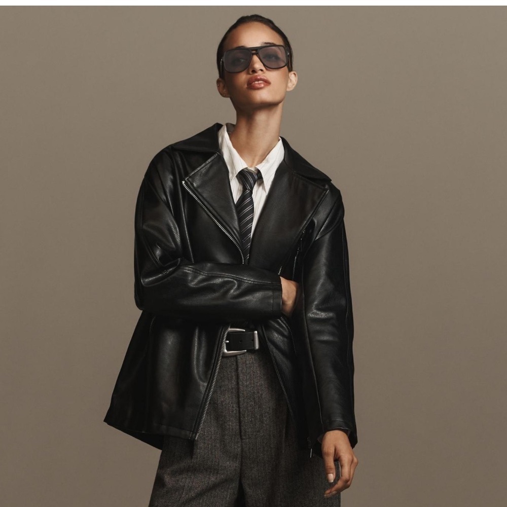 Anthropologie Maeve Oversized Faux-Leather Moto Jacket in Black New with Tags!